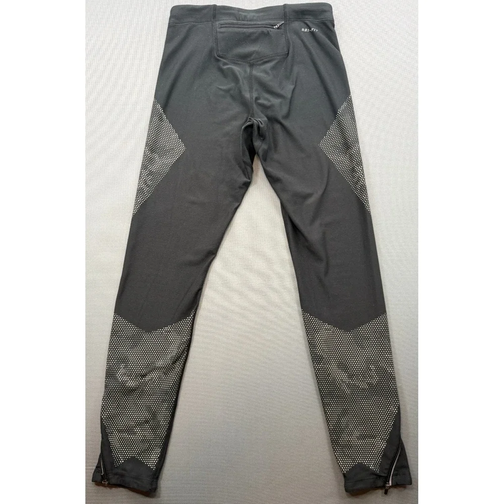 Nike Dri-FIT Running Tights Black Reflective Dot Zip Ankle | Women's Medium
